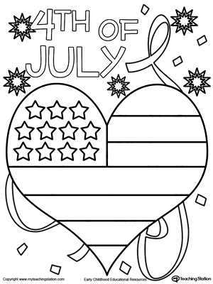 4th of July Heart Flag Coloring Page