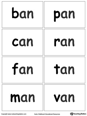 AN Word Family flashcards for kindergarten.