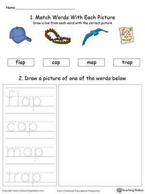 Practice drawing, tracing and identifying the sounds of the letters AP in this Word Family printable.