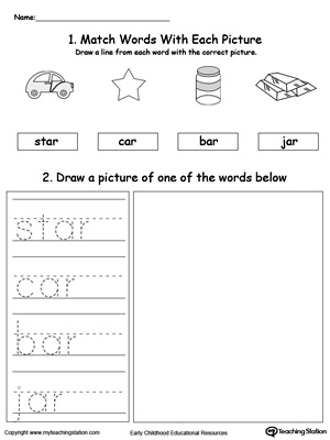 Practice tracing, drawing and recognizing the sounds of the letters AR in this Word Family printable.