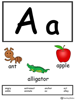 Recognize the letters and sounds at the beginning of words with Letter A Printable Alphabet Flash Cards.