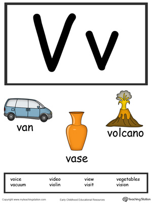 Letter V Alphabet Flash Cards for Preschoolers