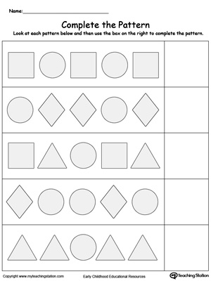 Learn to recognize and complete patterns in this Complete The Shape Pattern printable worksheet.