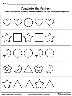 Learn to recognize and complete patterns in this Complete The Pattern printable worksheet.