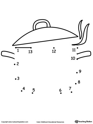 Dot to dot printable worksheet for numbers 1- 13: drawing a pot. Browse more dot-to-dot worksheets.