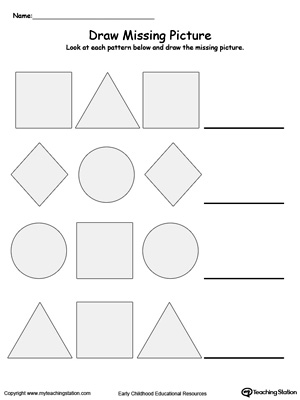 Learn to recognize and complete patterns in this Draw the Missing Shape to Complete the Pattern printable worksheet.