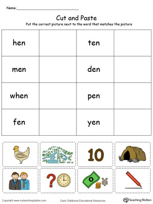 Learn word definition and spelling with this EN Word Family Match Picture with Word in Color worksheet.