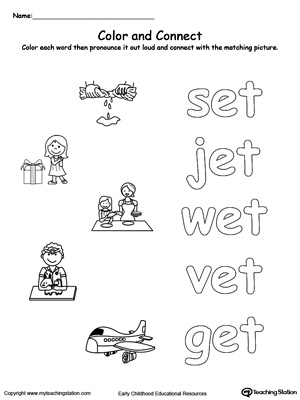 Practice coloring and fine motor skills in this ET Word Family printable worksheet.