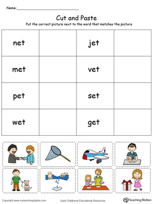 Learn word definition and spelling with this ET Word Family Match Picture with Word in Color worksheet.