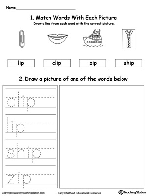 Practice tracing, drawing and recognizing the sounds of the letters IP in this Word Family printable.
