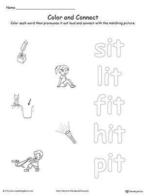 Practice coloring and fine motor skills in this IT Word Family printable worksheet.