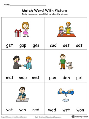 Match Word with Picture: ET Words in Color. Identifying words ending in  –ET by matching the words with each picture.