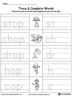 Trace then write the words themselves in this OP Word Family Trace and Write printable worksheet.