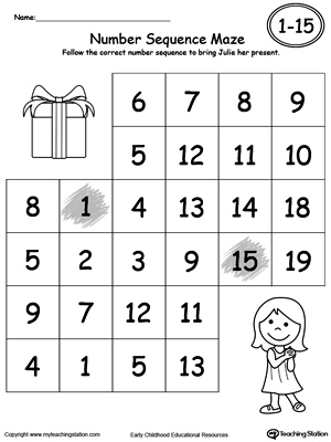 Practice Number Sequence With Number Maze 1-15 Part 2