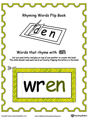Use this Printable Rhyming Words Flip Book EN in Color to teach your child to see the relationship between similar words.