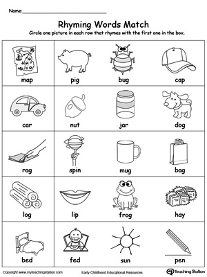 Printables Rhyming Words For Kindergarten rhyming words for kindergarten worksheets scalien free scalien