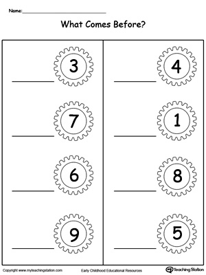 Learn what number comes before and what number comes after with this math printable worksheet.