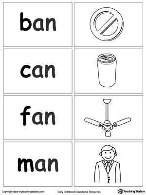 Sort and match words with this  AN Word Family printable worksheet.