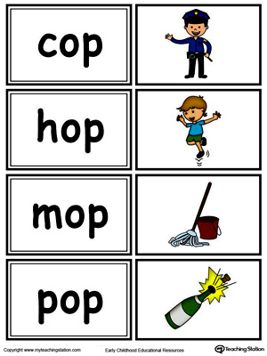 Word sorting and matching game with this OP Word Family printable worksheet in color.