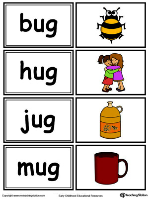 Word sorting and matching game with this UG Word Family printable worksheet in color.