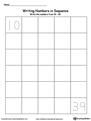 Preschool and kindergarten numbers worksheets. Learn to write numbers in sequence with these printable activity worksheets. Write numbers 10-39
