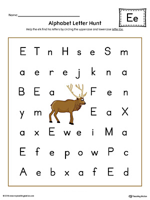 Alphabet Letter Hunt: Letter E Worksheet (Color)