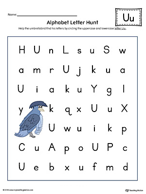 Alphabet Letter Hunt: Letter U Worksheet (Color)