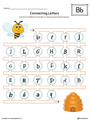 This kindergarten worksheet helps students find and connect letters to practice identifying the different letter B styles.