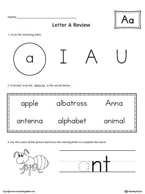 Learning the Letter A Worksheet | MyTeachingStation.com