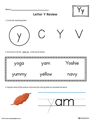 Learning the Letter Y Worksheet (Color)  MyTeachingStation.com
