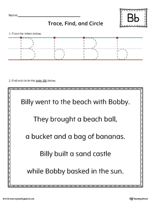 Say and Trace: Letter B Beginning Sound Words Worksheet