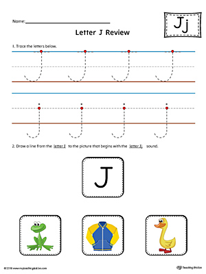 Use the Letter J Review in Color worksheet to help your student practice tracing and the beginning sound of the letter J.