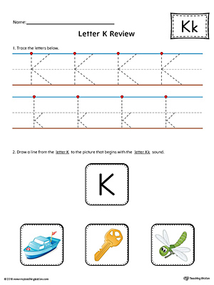 Use the Letter K Review in Color worksheet to help your student practice tracing and the beginning sound of the letter K.