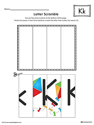 Letter K Scramble Worksheet (Color)