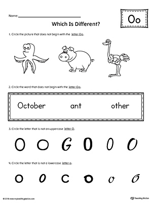 Use the Letter O Which is Different to practice identifying the uppercase and lowercase letter O and it