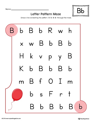 Letter B Pattern Maze Worksheet (Color)  MyTeachingStation.com