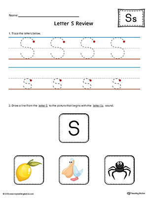 Use the Letter S Review in Color worksheet to help your student practice tracing and the beginning sound of the letter S.