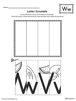 Use the Letter W Scramble printable worksheet to aid your student in recognizing the letter W and it