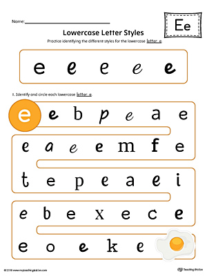 Lowercase Letter E Styles Worksheet (Color)