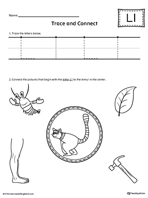 Trace Letter L and Connect Pictures printable worksheet available for download at myteachingstation.com.