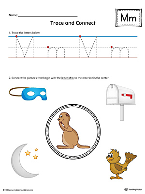 Trace Letter M and Connect Pictures Worksheet (Color)