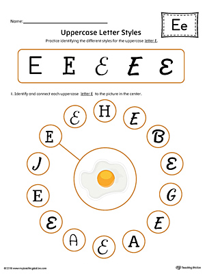 Uppercase Letter E Styles Worksheet (Color)