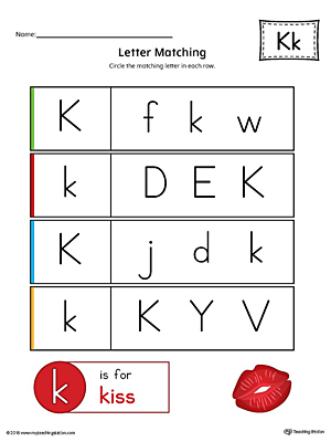 Use the Letter K Uppercase and Lowercase Matching Printable Worksheet to help your preschooler to match upper to lowercase letters.