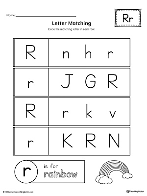 Use the Uppercase and Lowercase Letter R Matching Worksheet to help your preschooler to match upper to lowercase letters.