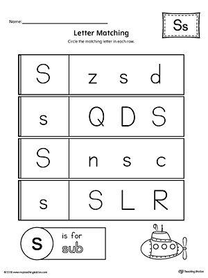 Use the Uppercase and Lowercase Letter S Matching Worksheet to help your preschooler to match upper to lowercase letters.