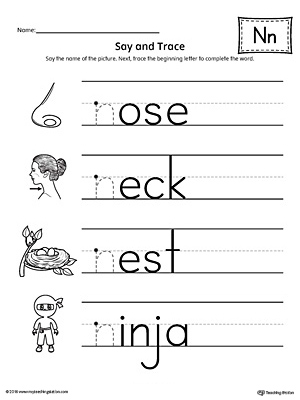 Letter N Worksheets Kindergarten Say And Trace Letter N