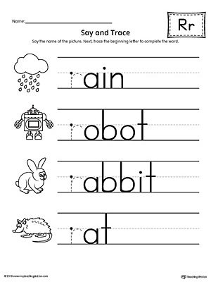 Use the Say and Trace: Letter R Beginning Sound Words Worksheet to help your preschooler practice recognizing the beginning sound of the letter R and tracing the letter.