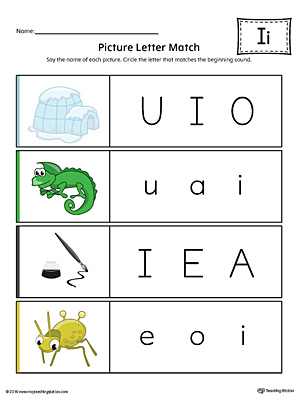 Picture Letter Match: Letter I printable worksheet will help your preschooler practice recognizing the beginning sound of the letter I.