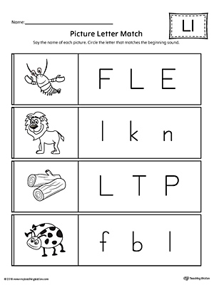 Picture Letter Match: Letter L Worksheet