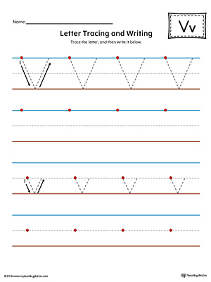 Letter V Tracing and Writing Printable Worksheet is perfect for students in preschool or kindergarten to practice writing.